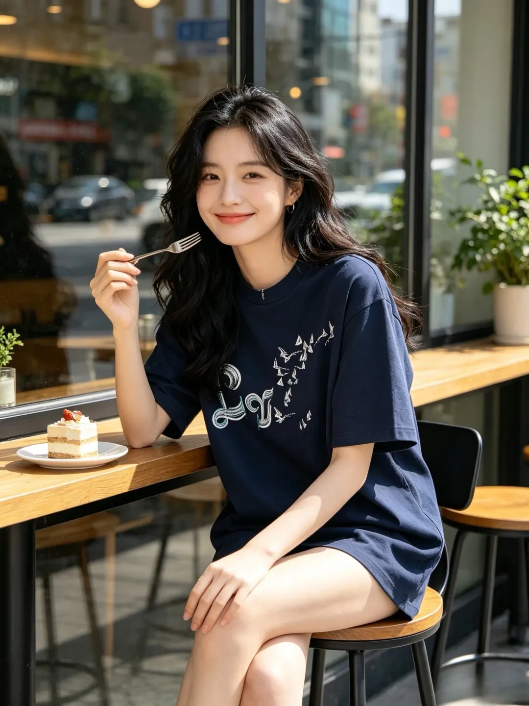 Louis Vuitton/Louis Vuitton gradient color thread sailboat and bird embroidery short sleeves